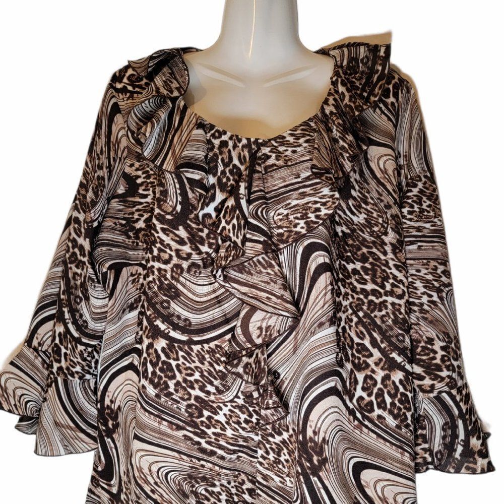 Milano Womens Brown Bell Sleeve Blouse Top Size 1X